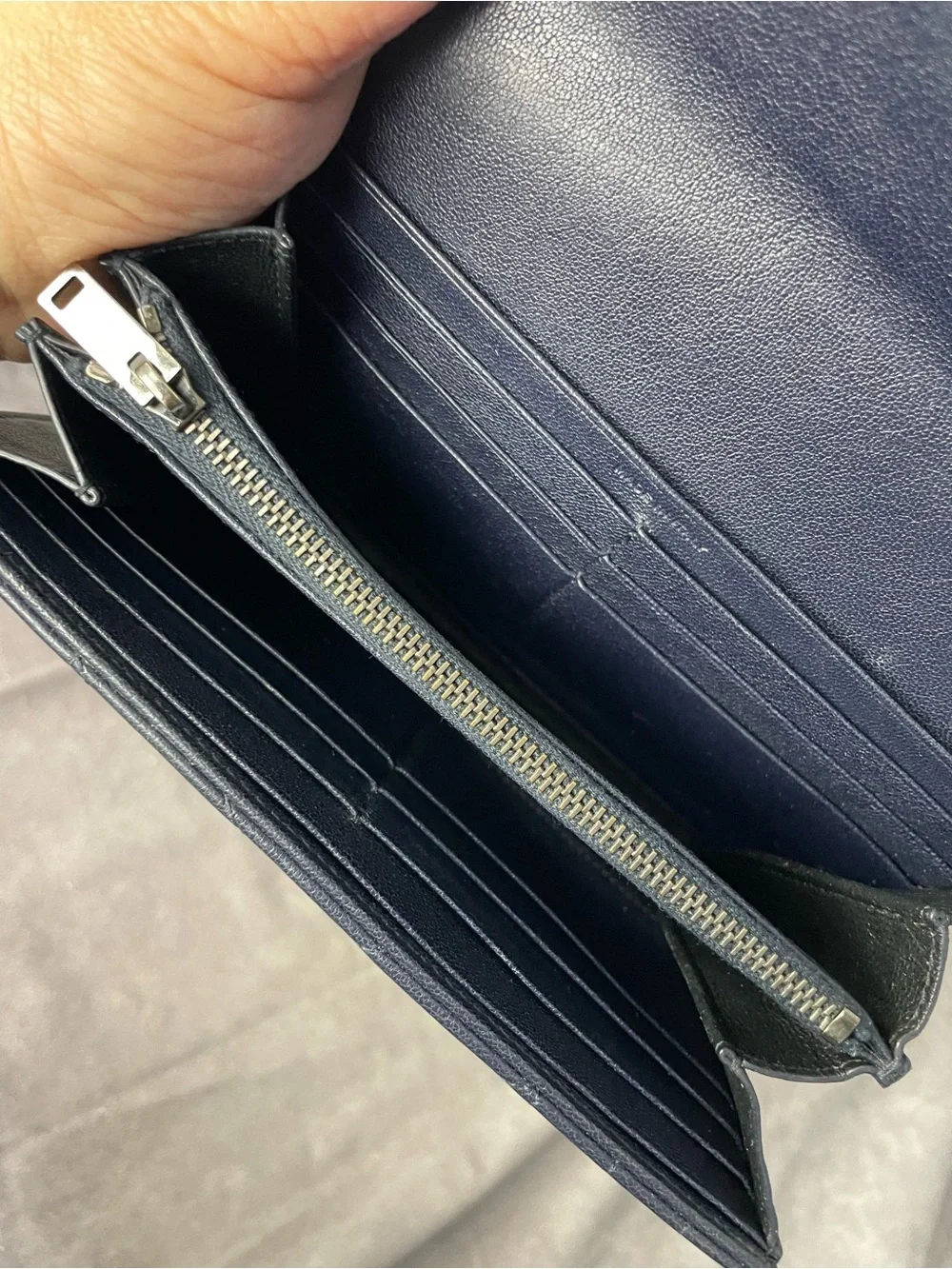 Saint Laurent Dark Blue Chevron Quilted Leather Long Wallet with YSL Logo - Picture 9 of 13